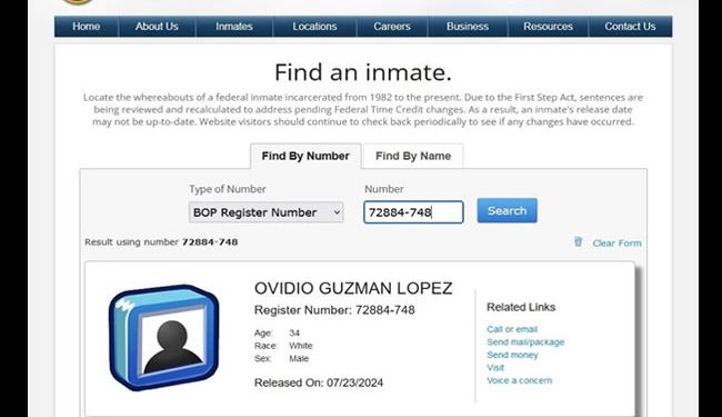 Reportan salida de Ovidio Guzmán del sistema de prisiones federales de EU