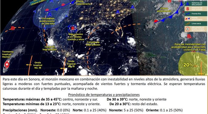 Pronostican fuertes lluvias y posible tormenta eléctrica al norte de Sonora