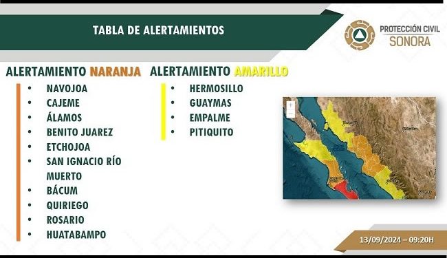 Nueva alerta para 15 municipios de Sonora por la presencia de la Tormenta Tropical “Ileana”