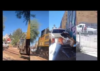 En Nogales, tren embiste camioneta de la CFE; no hubo heridos solo daños materiales
