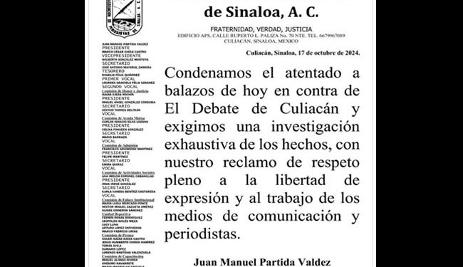 Disparan contra el diario El Debate de Sinaloa; cuentan al menos 12 tiros en la fachada