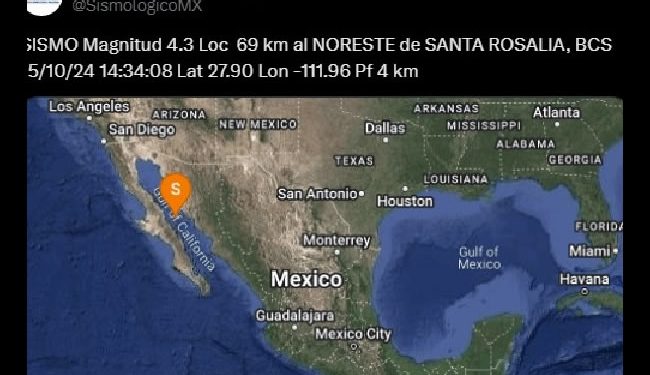 Temblor en Guaymas de 4.3 grados