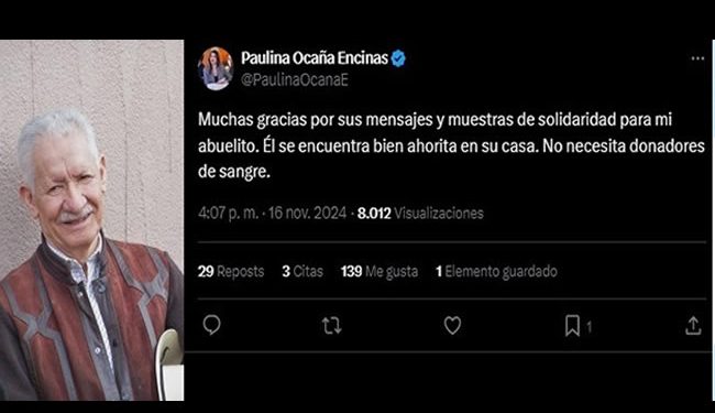 “Mi abuelo se encuentra bien”, nieta del ex gobernador Samuel Ocaña.