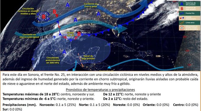 Persisten pronósticos de nevadas al norte del estado de Sonora