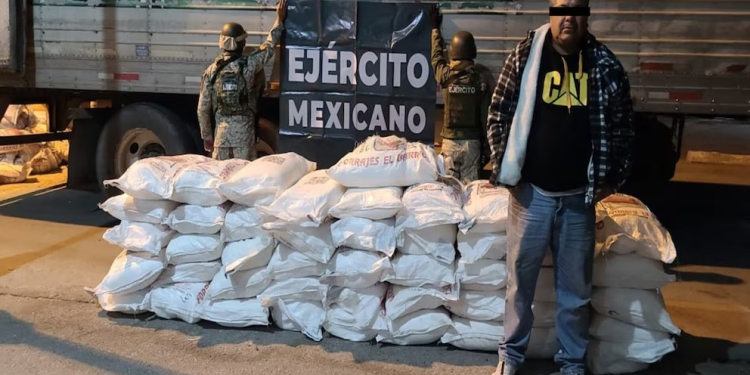 Cae en Sonora conductor de tractocamión que llevaba más de una tonelada de metanfetamina en costales