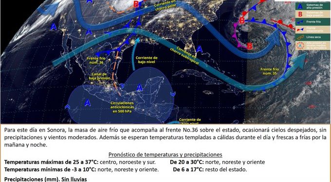 Ingresará frente frío 36 a Sonora este viernes