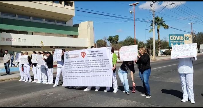 Personal eventual de enfermería del HIES e HIMES toma las calles frente al Hospital Infantil del Estado de Sonora