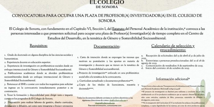 Plaza de profesor(a) investigador(a) en El Colegio de Sonora