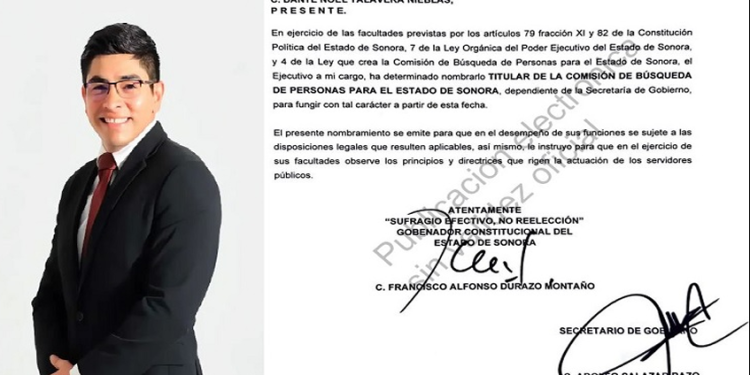 Dante Noel Talavera Nieblas es el nuevo titular de la Comisión de Búsqueda de Personas en Sonora