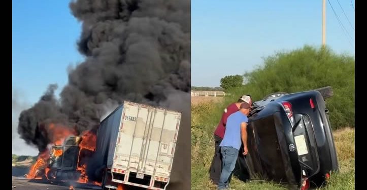 Muere un hombre y se incendia tráiler en choque ocurrido en el Valle del Yaqui