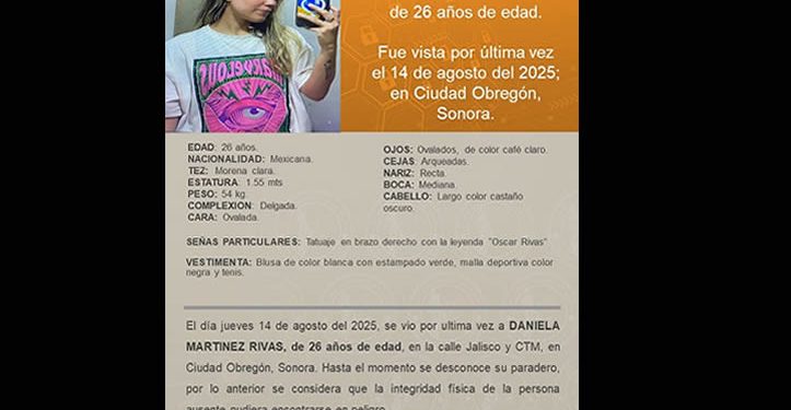 Levantan a joven mujer de 26 años en Cajeme