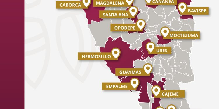 Mapa de ubicaciones de los Centros LIBRE en Sonora