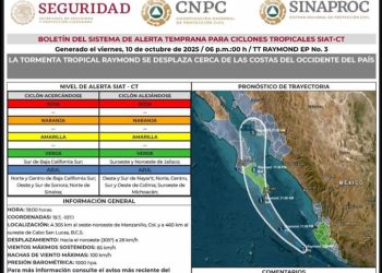 Emiten alerta color azul para Sonora por la presencia del ciclón tropical “Raymond”