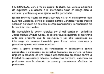 Periodistas de Sonora respaldan a reportero expulsado de conferencia de Santos González