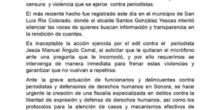 Periodistas de Sonora respaldan a reportero expulsado de conferencia de Santos González