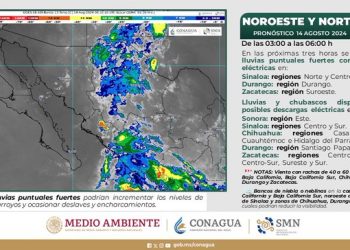 Prevén fuertes lluvias en Sonora y Chihuahua hoy, 14 de agosto