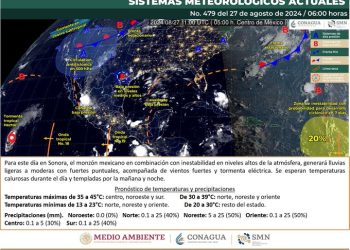 Pronostican fuertes lluvias y posible tormenta eléctrica al norte de Sonora