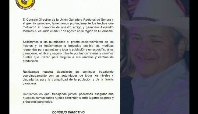 Exige UGRS esclarecer asesinato de Alejandro Morales, ganadero integrante de la organización