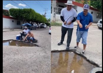 “Practican” la pesca deportiva en baches de Ciudad Obregón