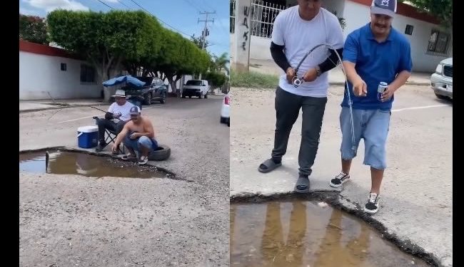 “Practican” la pesca deportiva en baches de Ciudad Obregón
