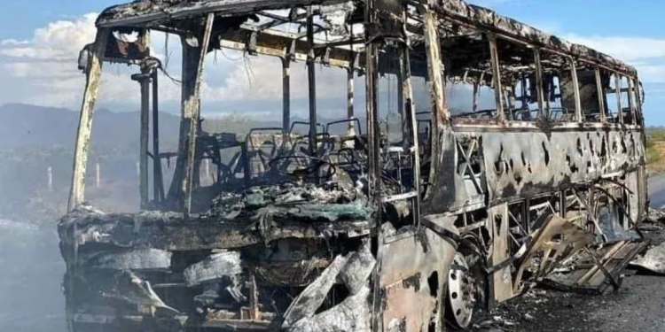 Camión se incendia en tramo carretero de Sonora; los pasajeros están a salvo