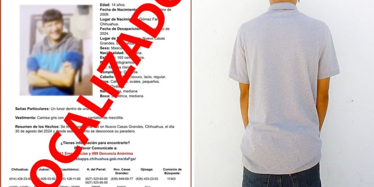 Hallan en Sonora a menor desaparecido en Nuevo Casas Grandes