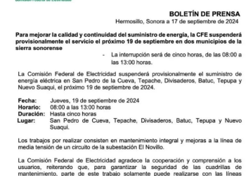 ¿Por qué suspendieron el suministro de luz en estas comunidades de Sonora hoy 19 de septiembre?