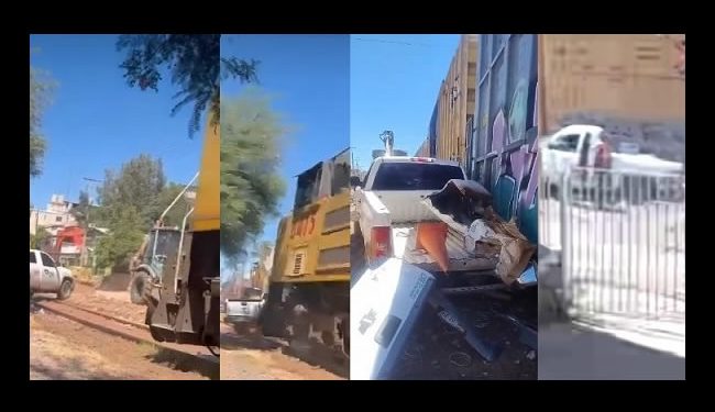 En Nogales, tren embiste camioneta de la CFE; no hubo heridos solo daños materiales
