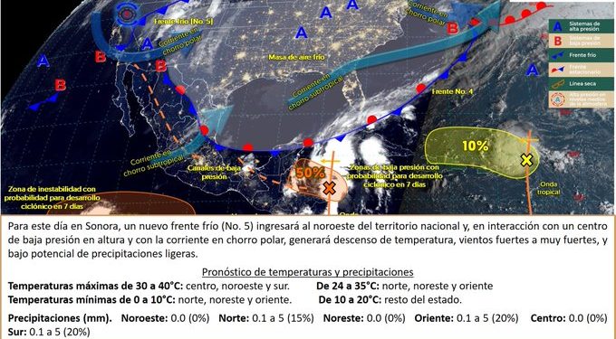 Frente frío 5 reforzará bajas temperaturas en Sonora este fin de semana