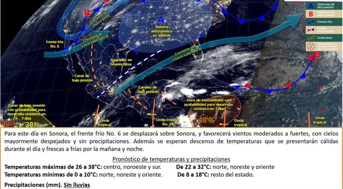 Frente frío 6 afectará a Sonora este martes