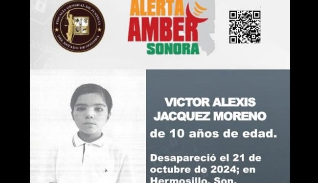 Activan Alerta AMBER por desaparición del menor Víctor Alexis de Hermosillo