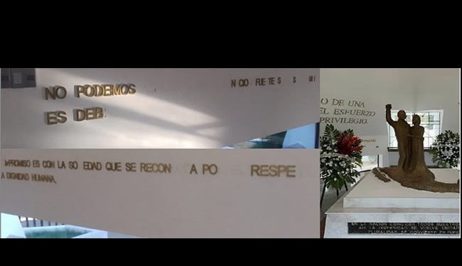 Roban letras de las frases de Colosio del interior del Mausoleo en Magdalena de Kino