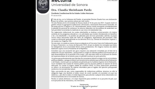 Declaraciones de periodista sobre sueldos y opacidad en la UNISON buscan desacreditarme en lo personal: Rita Plancarte Martínez