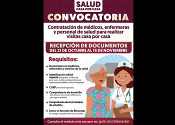 Lanzan convocatoria para contratación de médicos y enfermeras para atender el programa Salud Casa por Casa