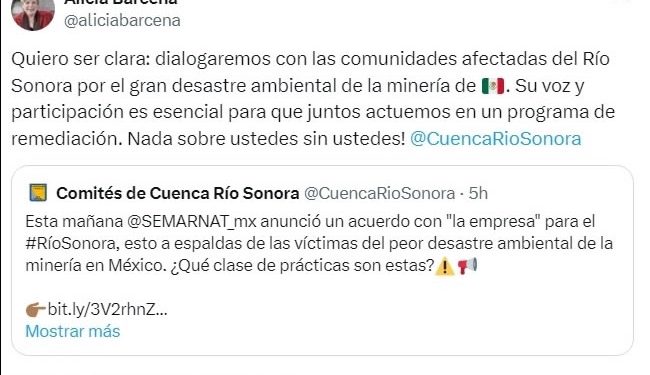 Dialogaremos con afectados por contaminación en río Sonora: Bárcena