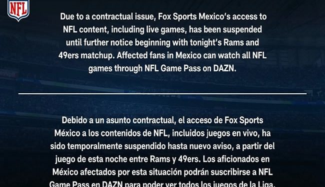 La NFL suspende transmisión de partidos en México