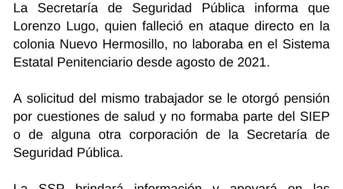 Investigan homicidio de extrabajador penitenciario en Sonora