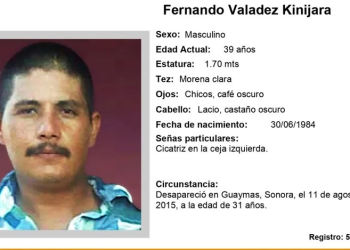 Emiten Ficha de Búsqueda por Hombre Visto por Última Vez Hace 10 Años en Guaymas