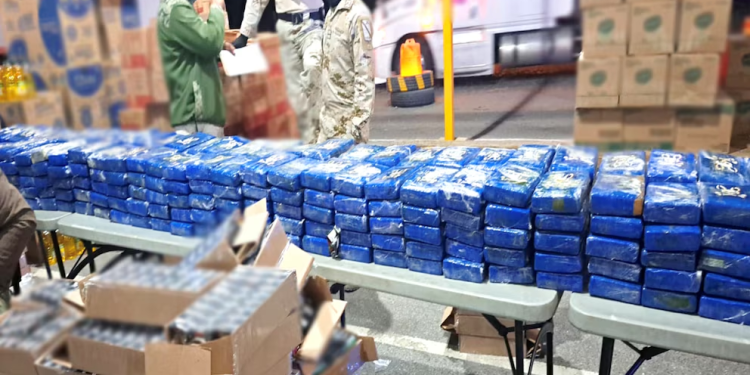 Localizan casi media tonelada de cocaína escondida en tráiler de abarrotes en Sonora