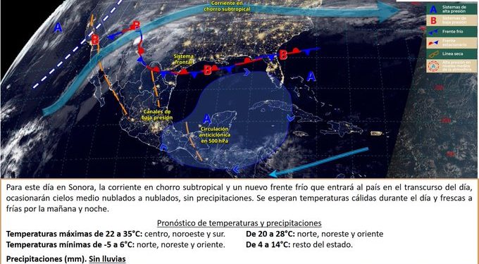 Frente frío 27 afectará con nublados a partir del martes en Sonora