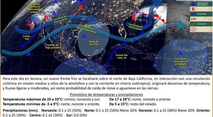 Ingresará nuevo frente frío a Sonora