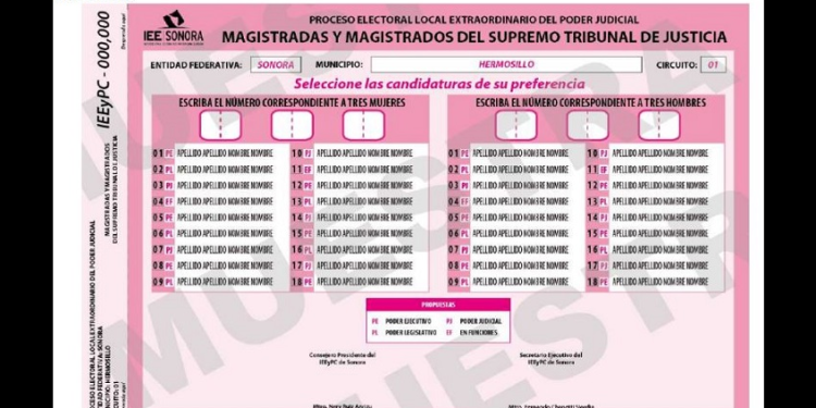 Aprueba CG del IEE Sonora diseño de las boletas de la elección del Poder Judicial Local