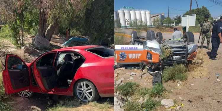 Persecución Termina en Accidente; Hay Dos Detenidos y Policías Lesionados de Gravedad en Cajeme