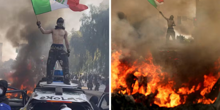 Manifestante con bandera mexicana se vuelve viral; divide opiniones en México por protesta contra ICE