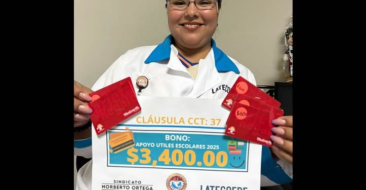 Reciben trabajadores cetemistas bono hasta por 3 mil 400 pesos para la compra de útiles escolares