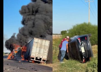 Muere un hombre y se incendia tráiler en choque ocurrido en el Valle del Yaqui