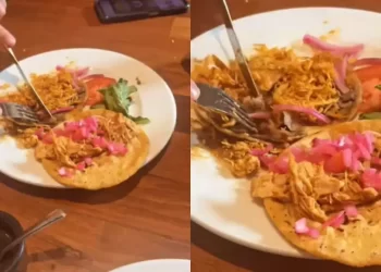 Captan a un turista de Sonora comiendo un panucho con cubiertos y le llueven burlas