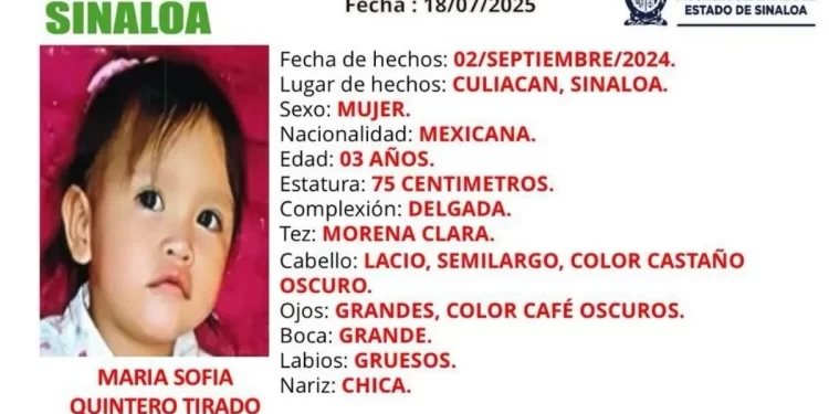 Buscan a María Sofía, de 3 años; se la llevaron de Culiacán, y se sabe que estaba en Sonora