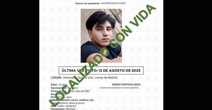 Localiza AMIC a joven reportado como desaparecido en Hermosillo
