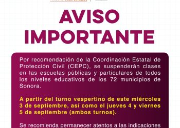Emite Gobierno del Estado de Sonora medidas preventivas para el sector educativo ante pronóstico de lluvias: SEC